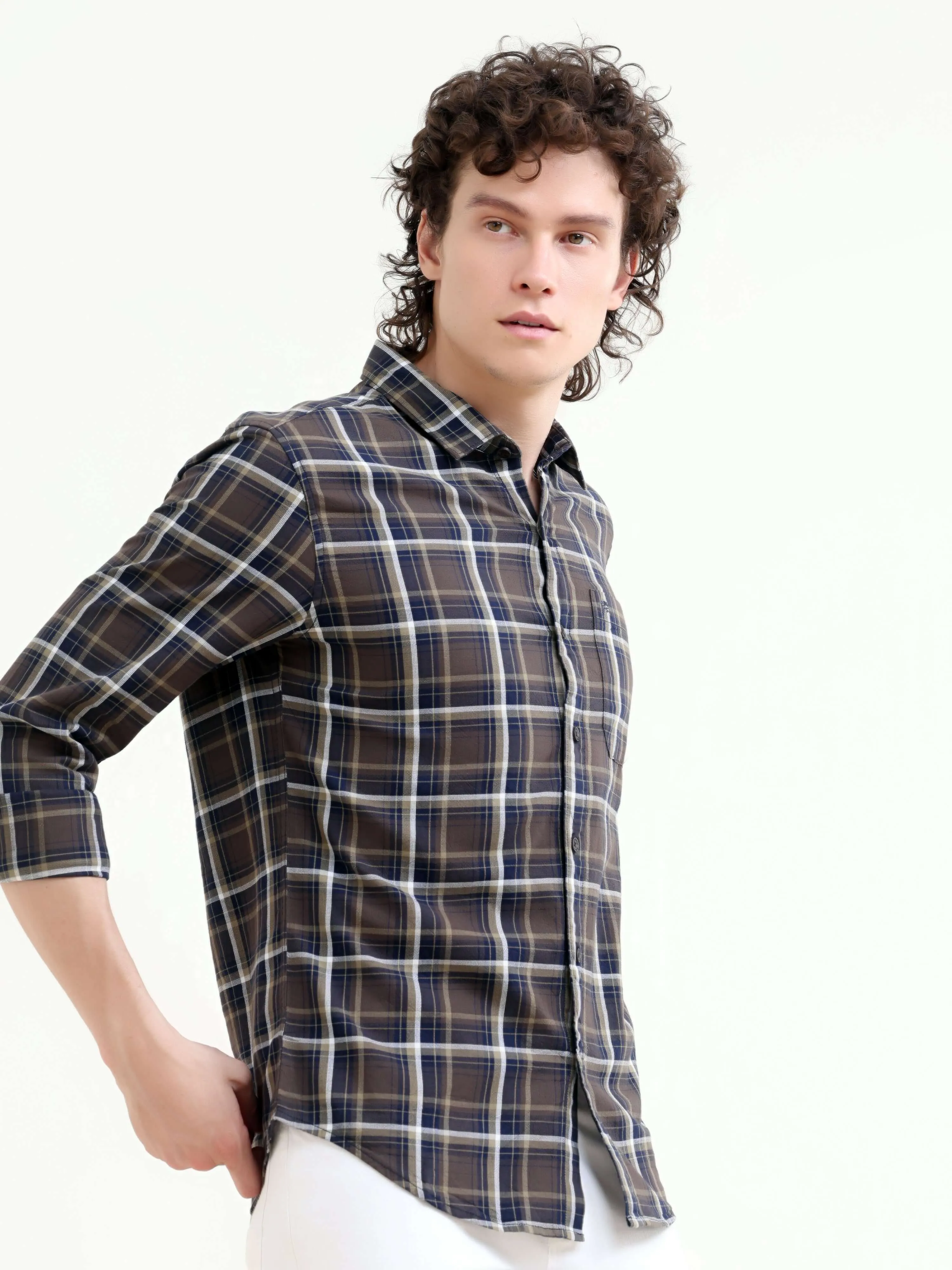 Petrol windowpane check shirt