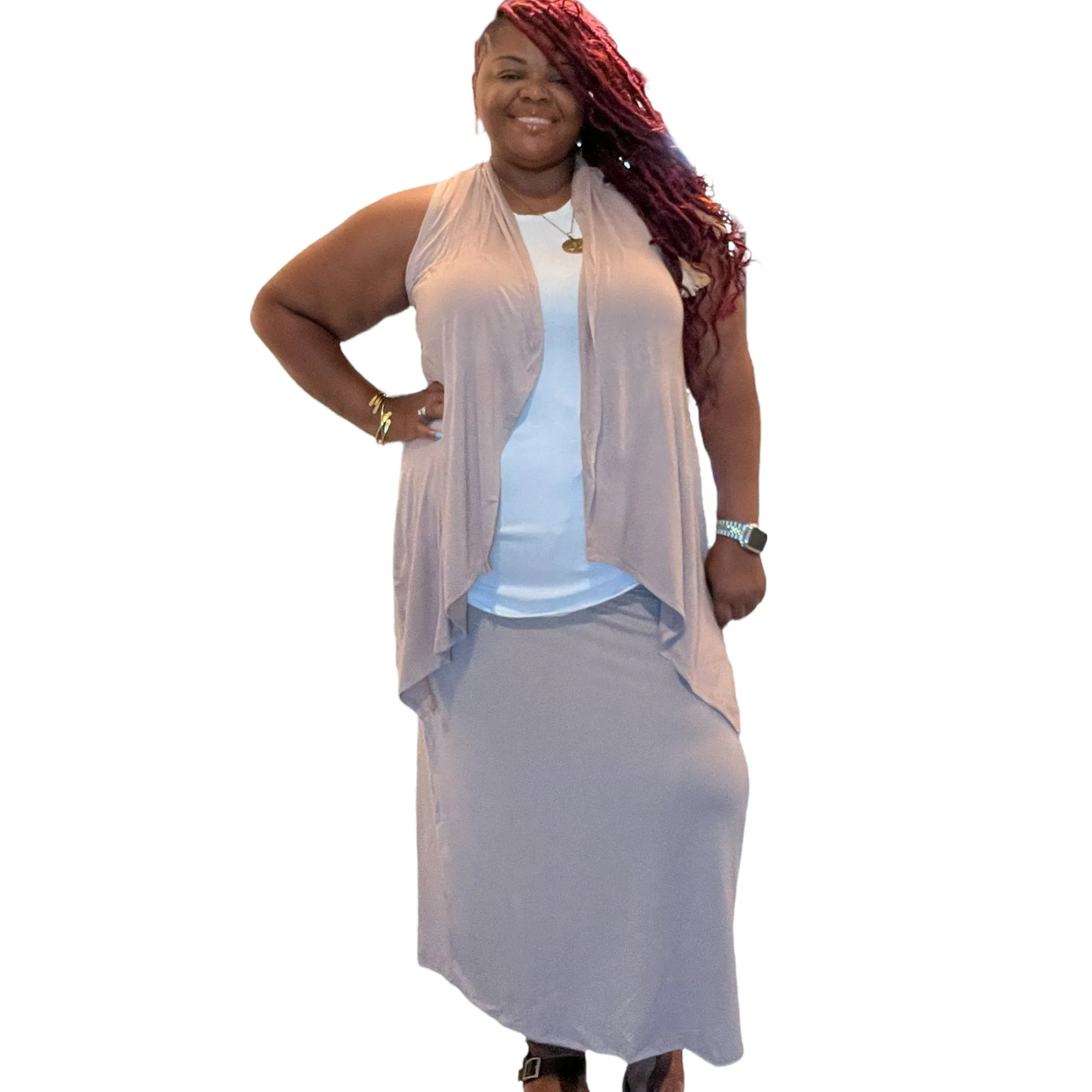 Plus Sleeveless Draped Open Front Cardigan