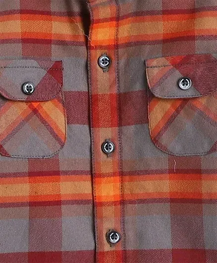 Polka Tots Full Sleeves Elbow Patches Checks Shirt - Orange
