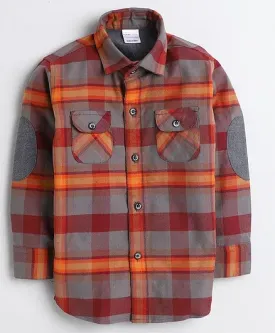 Polka Tots Full Sleeves Elbow Patches Checks Shirt - Orange