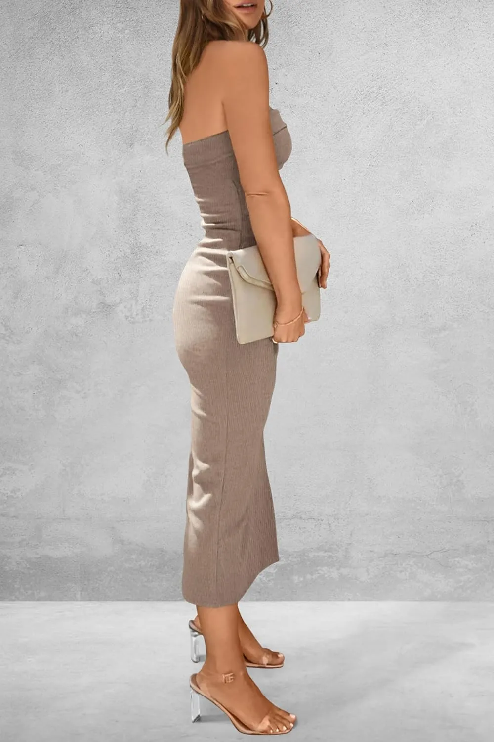 PRETTYGARDEN Women's Summer Bodycon Maxi Tube Dress Ribbed Strapless Side Slit Long Going Out Casual Elegant Party Dresses