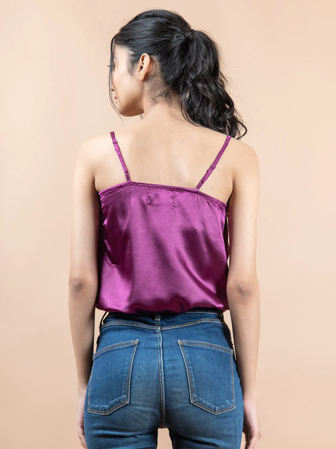 Purple cowl neck cami top