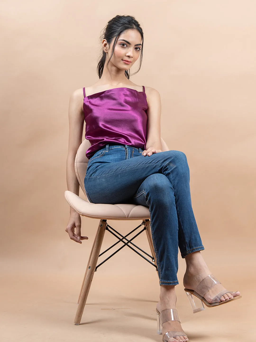 Purple cowl neck cami top
