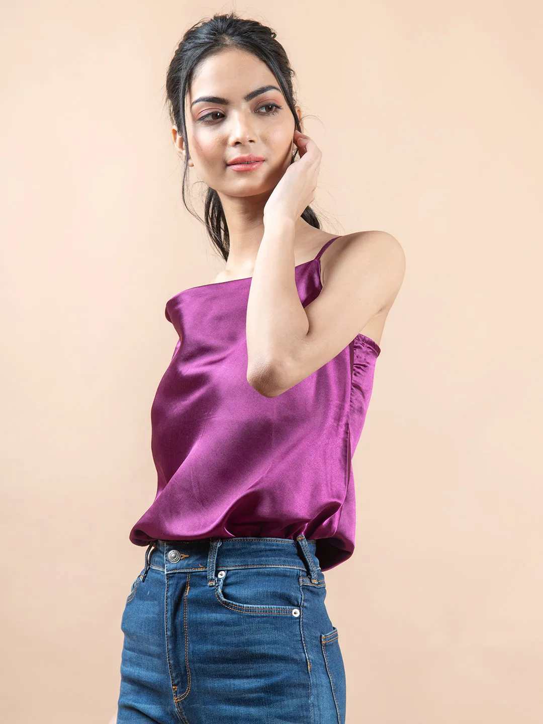Purple cowl neck cami top