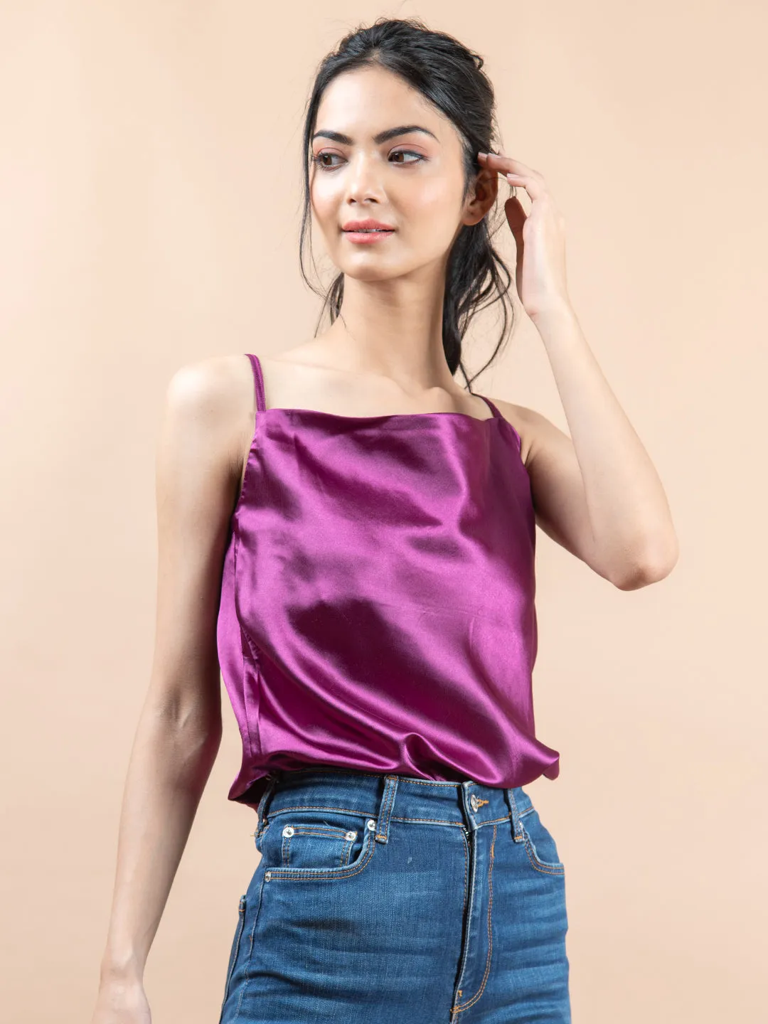 Purple cowl neck cami top