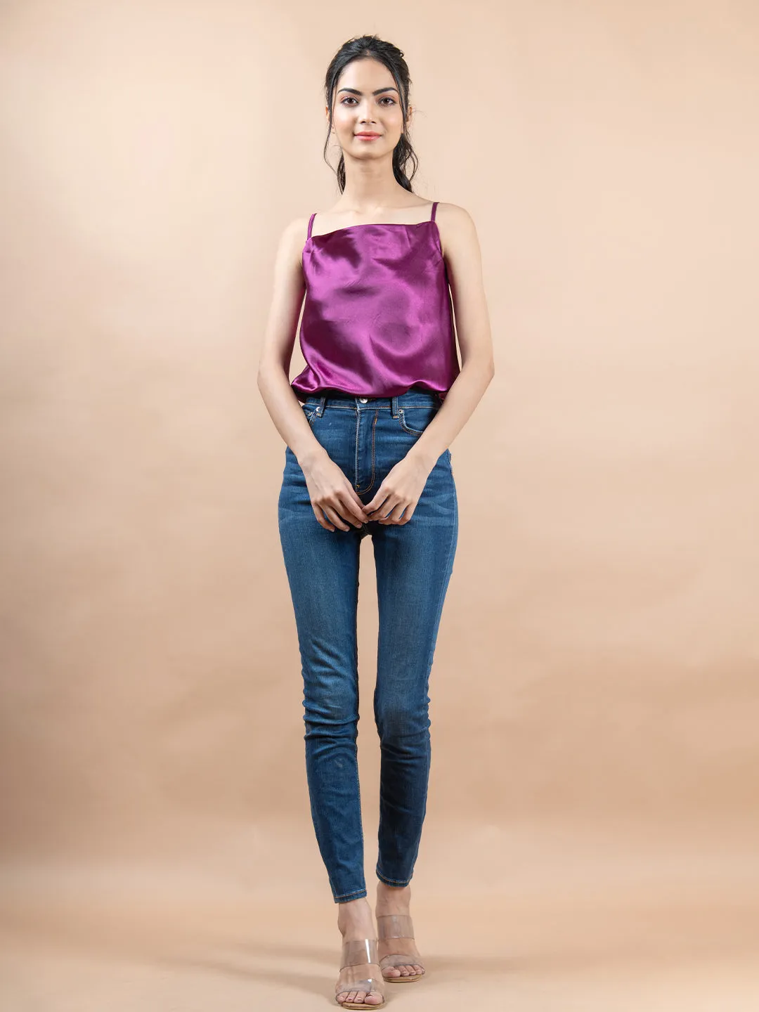 Purple cowl neck cami top
