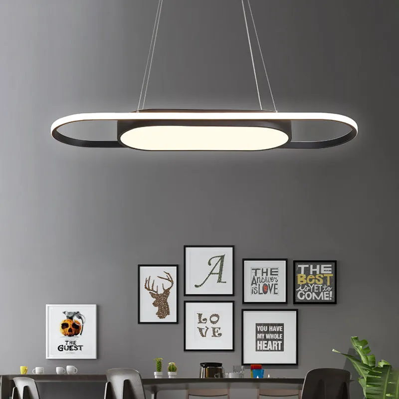 Sleek Oval Acrylic Chandelier with LED Pendant Light in Black/White â€“ Warm/White/Natural Light Options