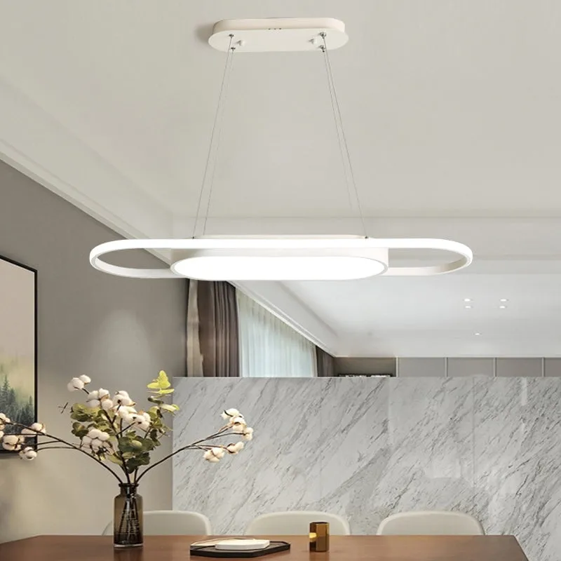 Sleek Oval Acrylic Chandelier with LED Pendant Light in Black/White â€“ Warm/White/Natural Light Options