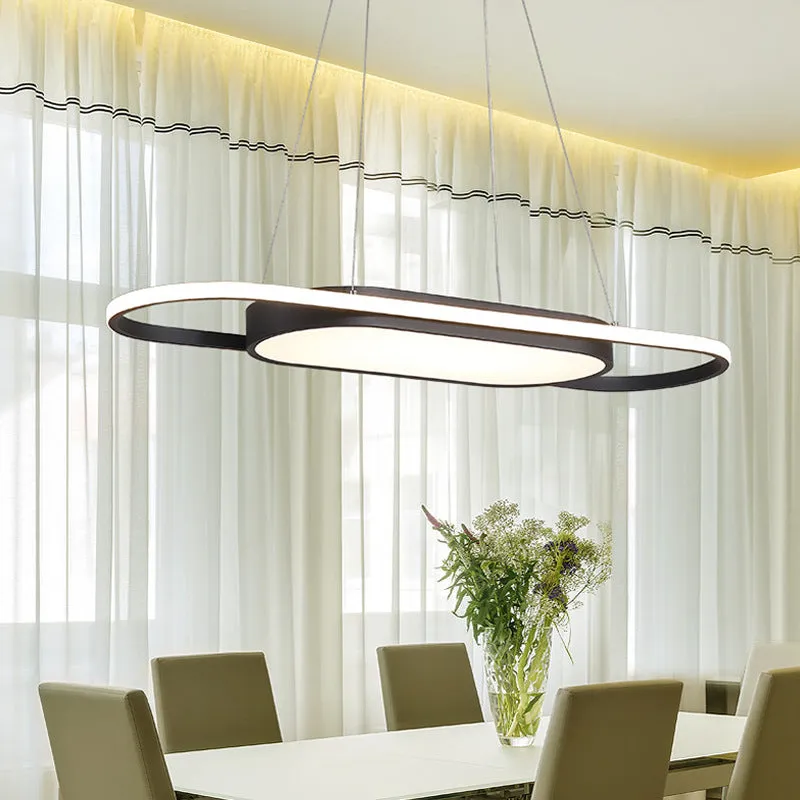 Sleek Oval Acrylic Chandelier with LED Pendant Light in Black/White â€“ Warm/White/Natural Light Options