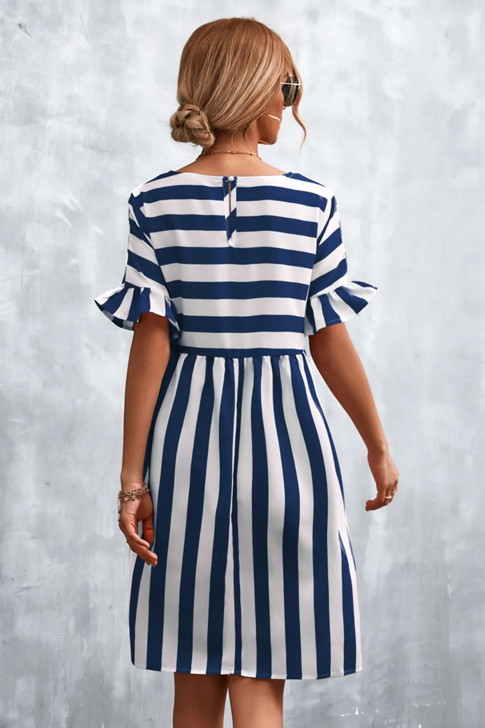 Striped Flounce Sleeve Dress