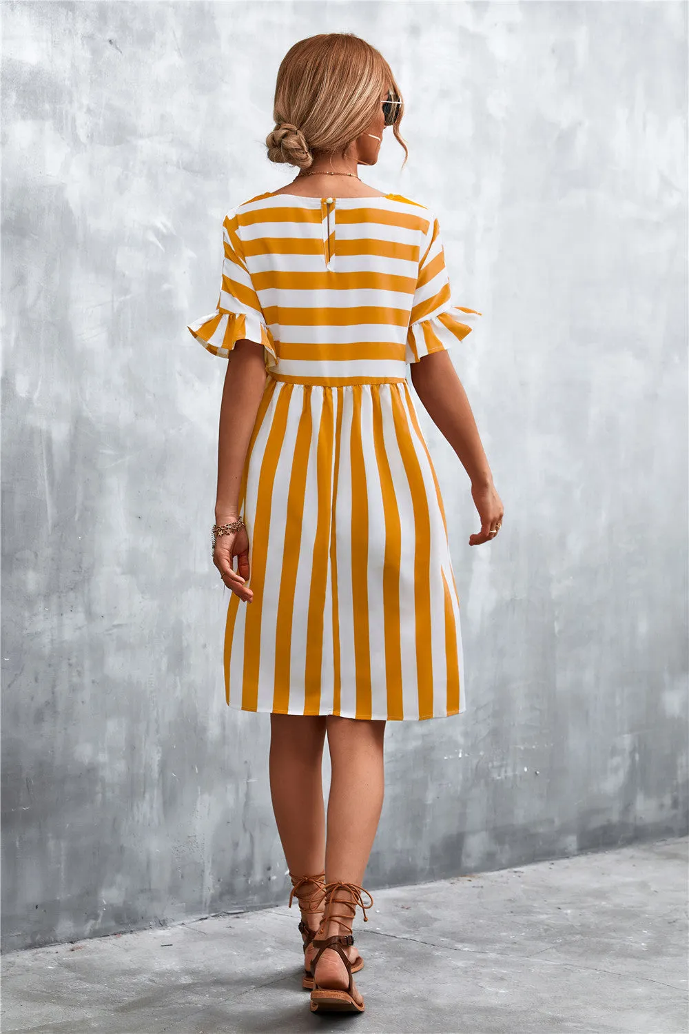 Striped Flounce Sleeve Dress