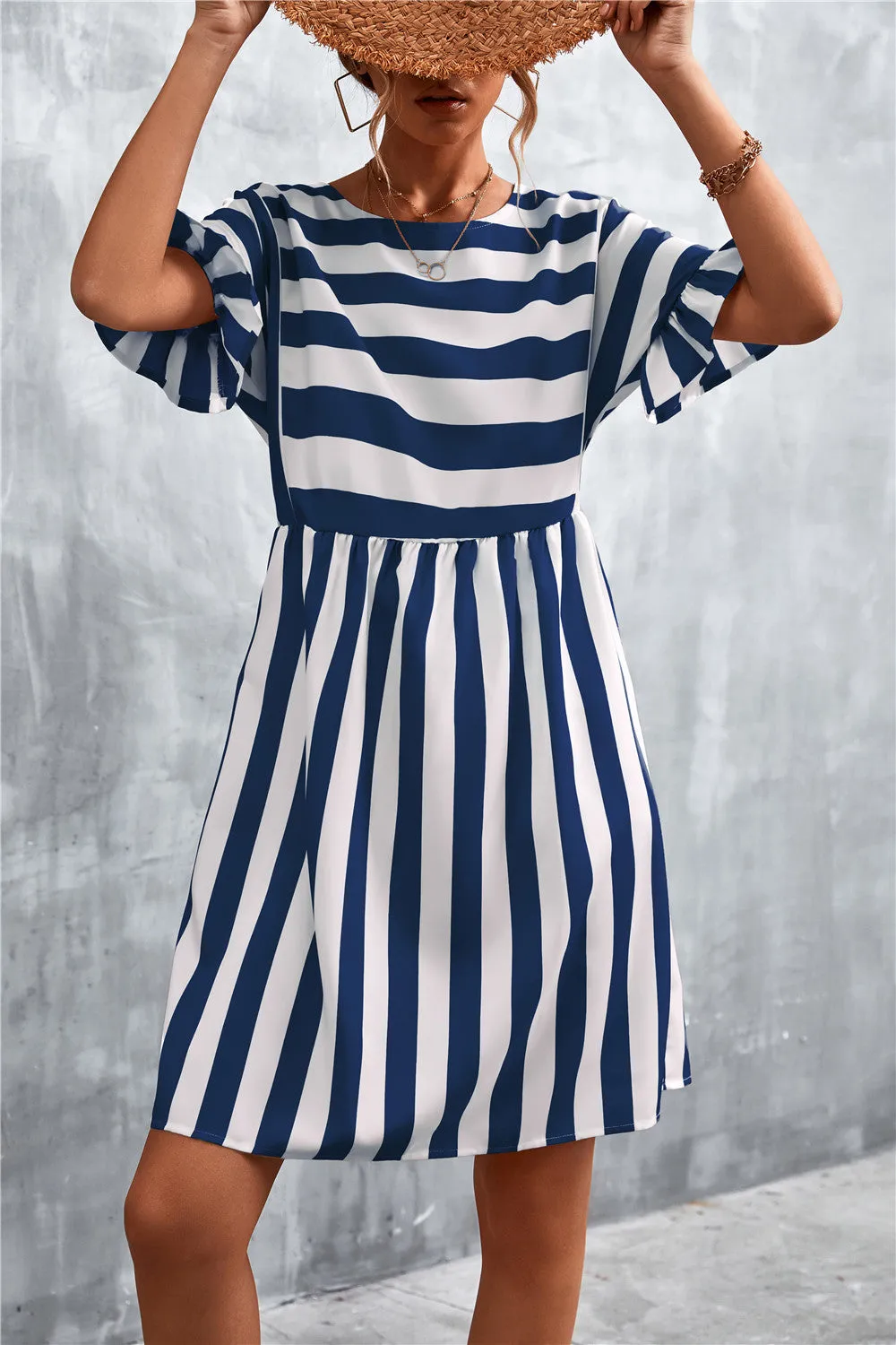 Striped Flounce Sleeve Dress
