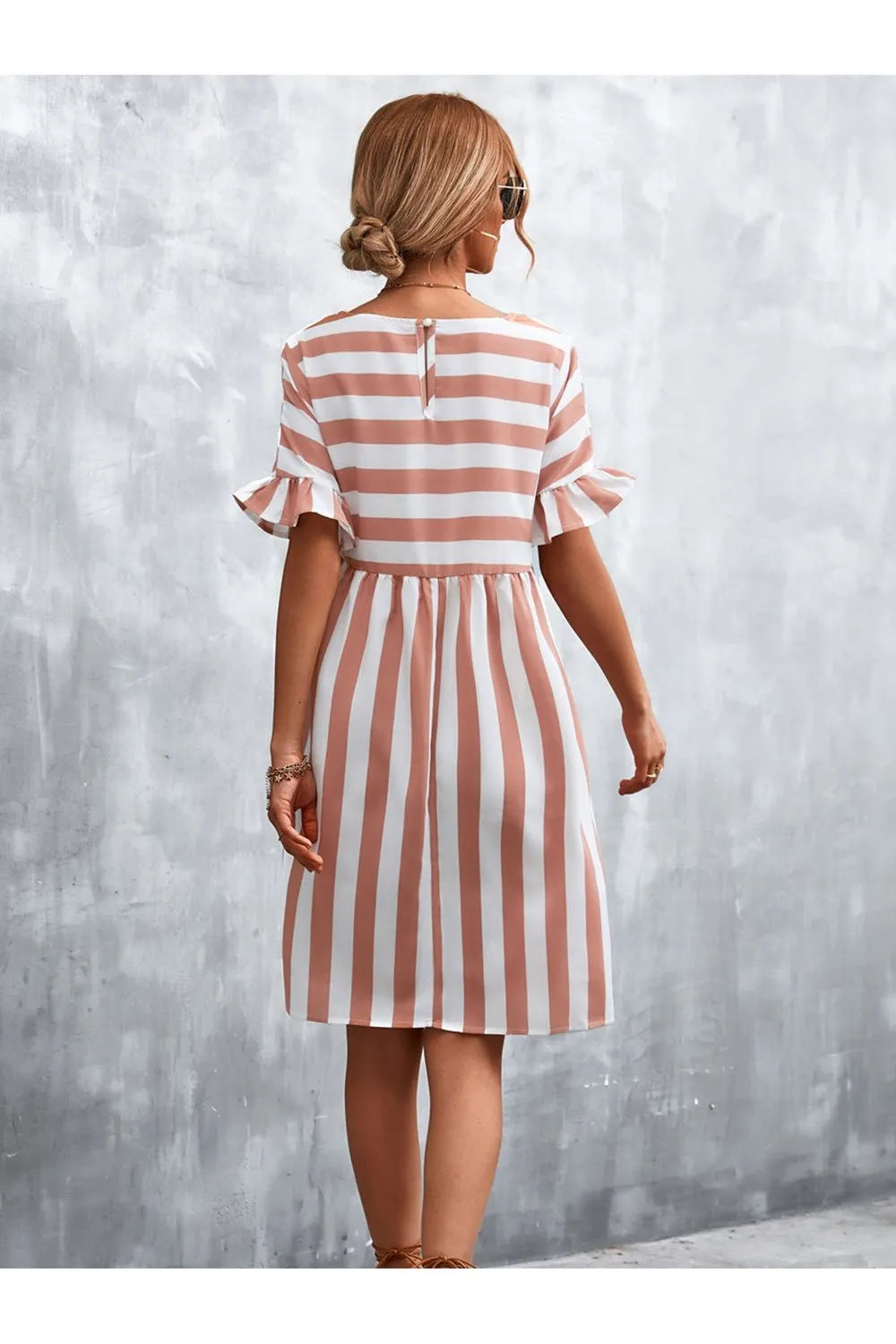 Striped Flounce Sleeve Dress