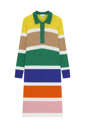 Striped Knit Polo Shirt Dress