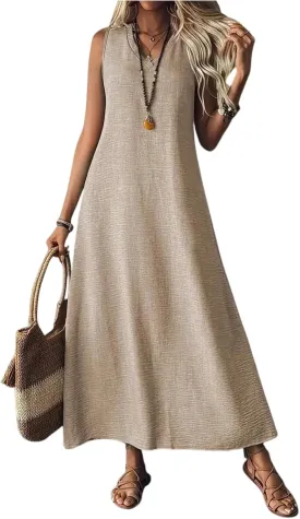 Summer Dresses for Women 2025 Cotton Linen Maxi Dress Casual Sleeveless Solid Long Sundress Vacation Outfits