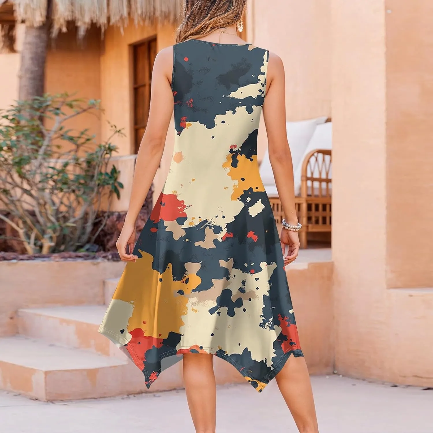 Summer Midi Dresses for Women 2025 Casual Vacation Handkerchief Tank Dress with Pockets Sundress Beach Cover ups