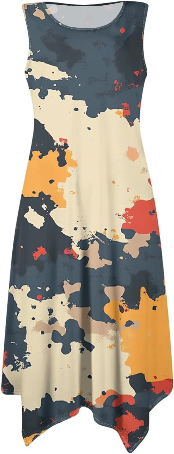 Summer Midi Dresses for Women 2025 Casual Vacation Handkerchief Tank Dress with Pockets Sundress Beach Cover ups