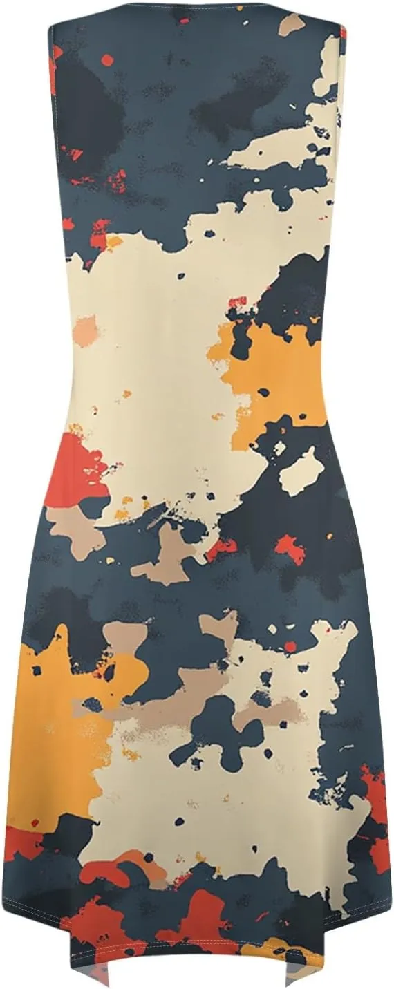 Summer Midi Dresses for Women 2025 Casual Vacation Handkerchief Tank Dress with Pockets Sundress Beach Cover ups