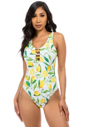 Tess Cut Out One Piece Swimsuit - Lemon Print