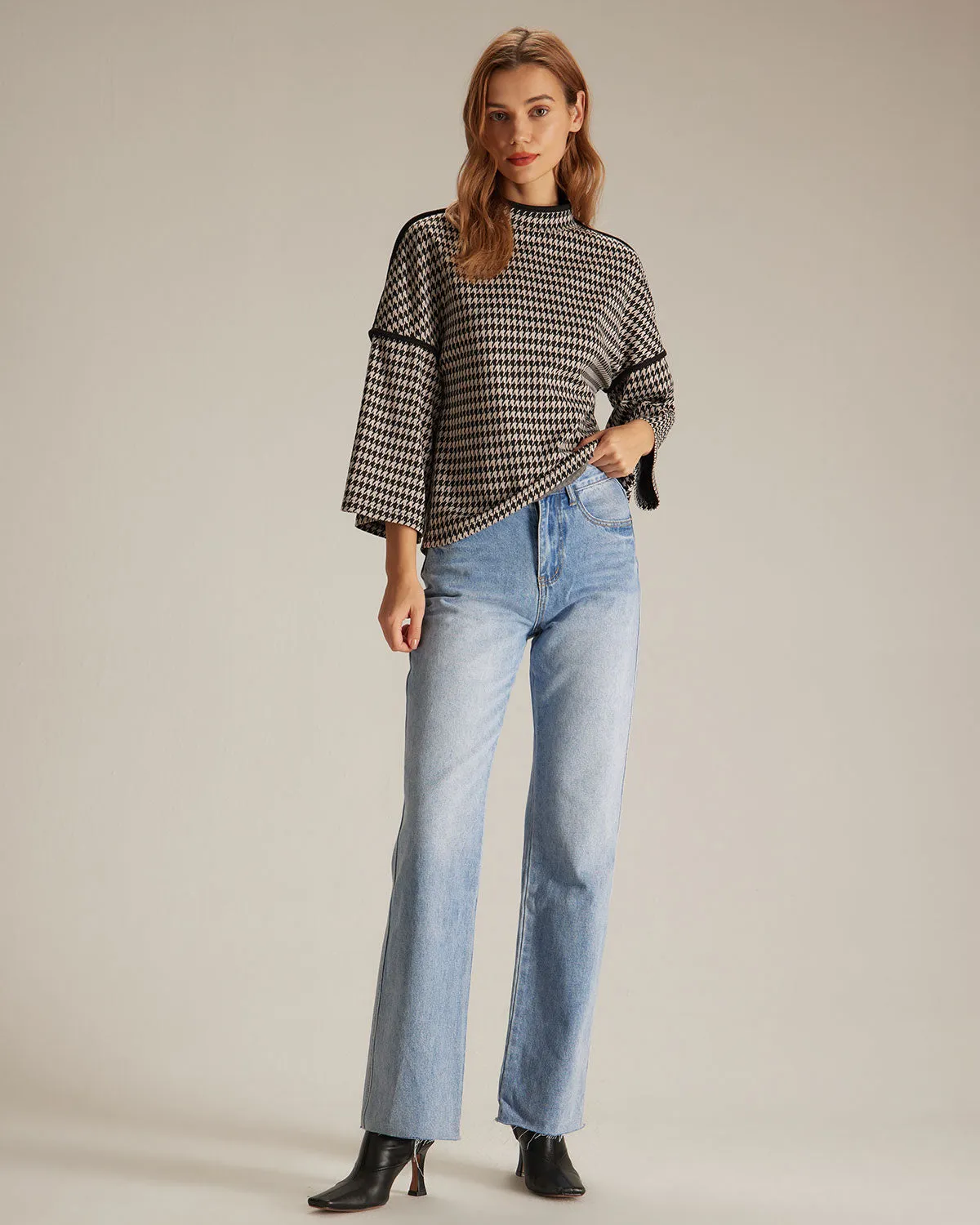 The Black Mock Neck Houndstooth Sweatshirt
