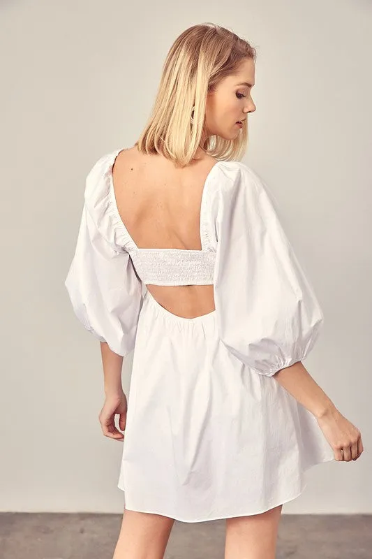 Tie Front Puff Sleeve Romper Dress  *Online Only*