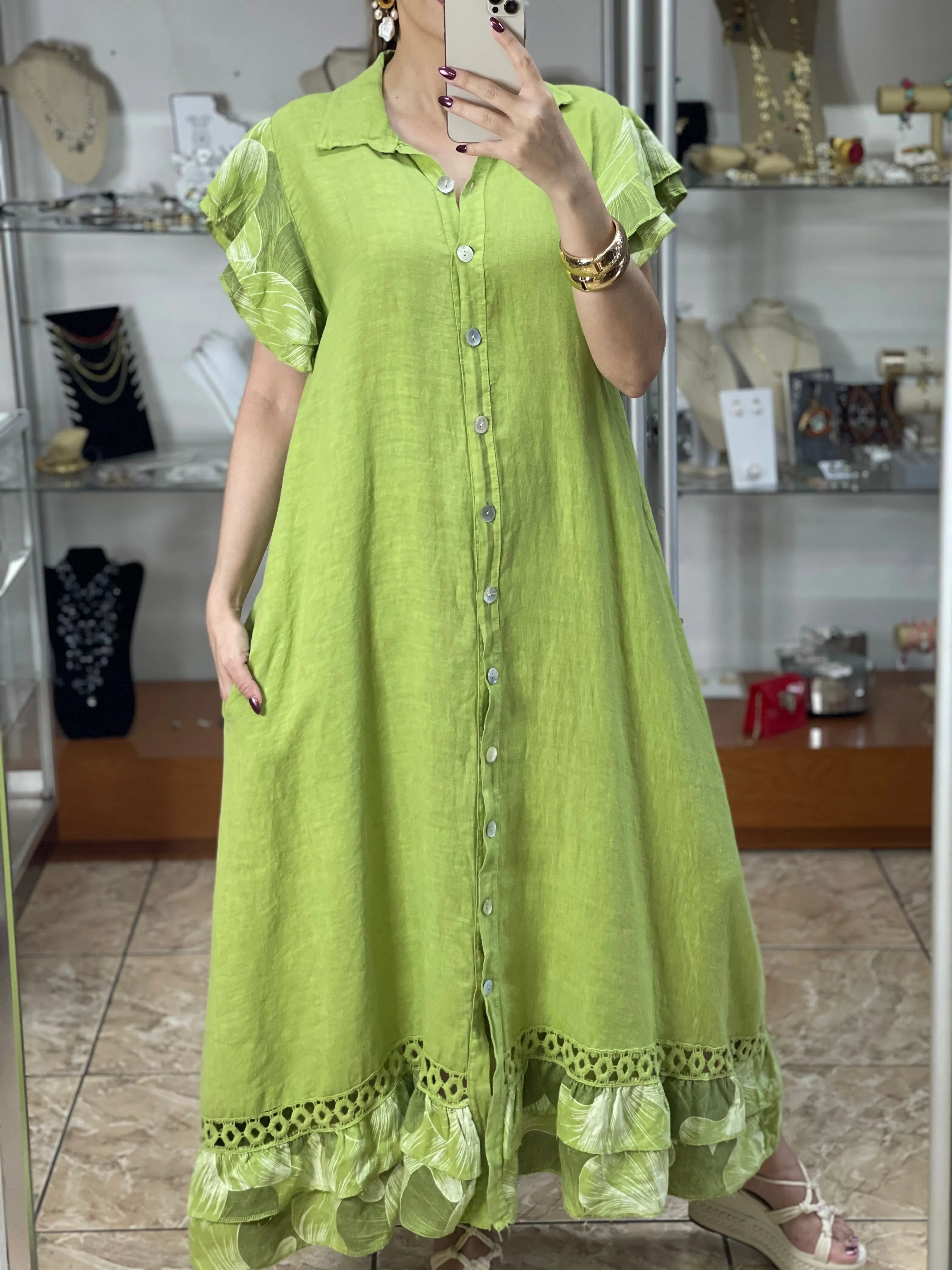 Trim Detail Maxi OS Linen Dress