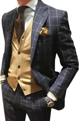 Ulnomio Men's Checked Blazer Notch Lapel Coat Wedding Formal Party Tuxedos Jacket