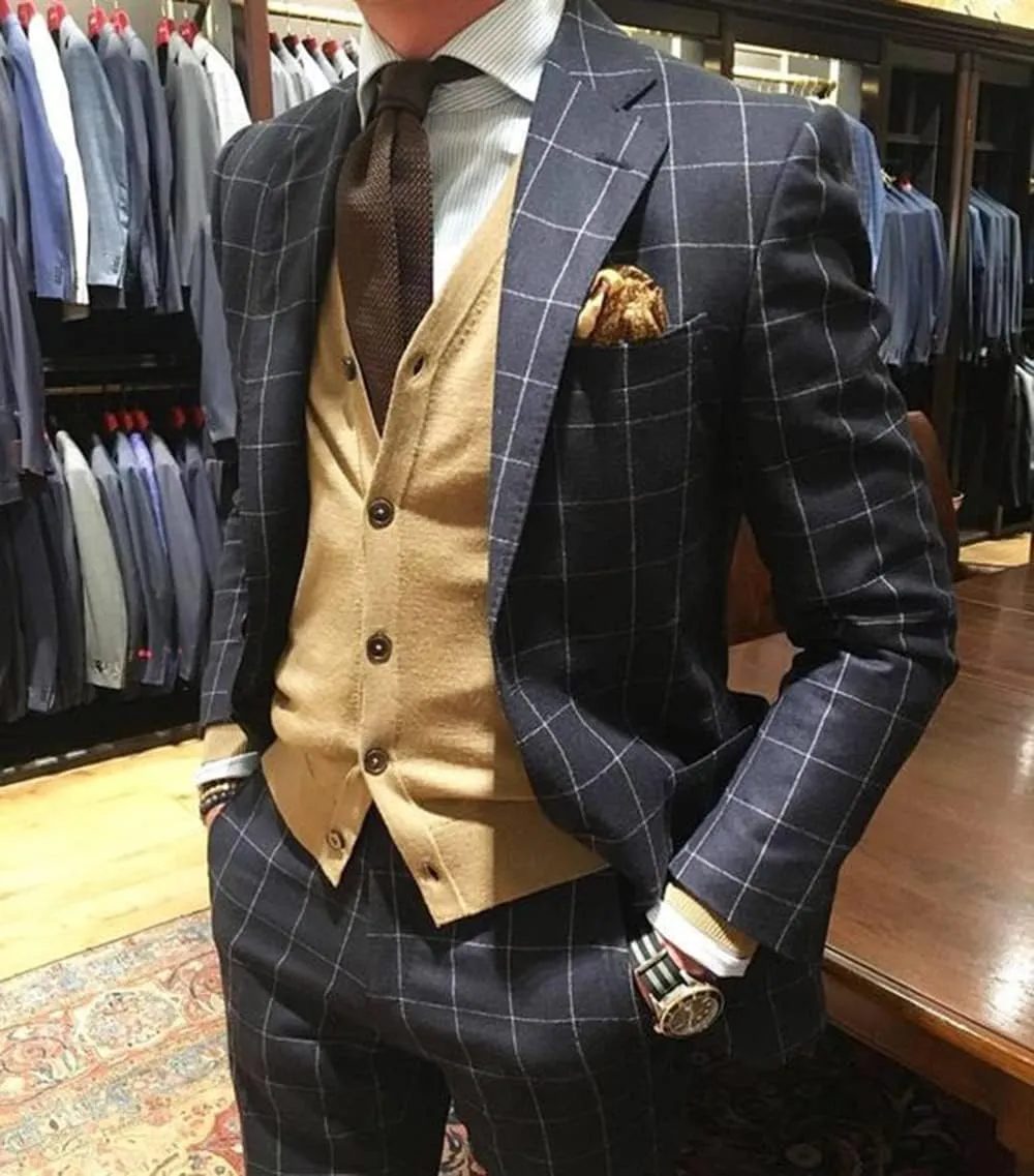 Ulnomio Men's Checked Blazer Notch Lapel Coat Wedding Formal Party Tuxedos Jacket