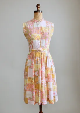 Vintage 1960s Floral Patchwork Pink Day Dress