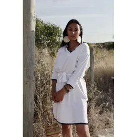 White & Black Rabat Tunic Dress-Moroccan Dress, Lounge wear