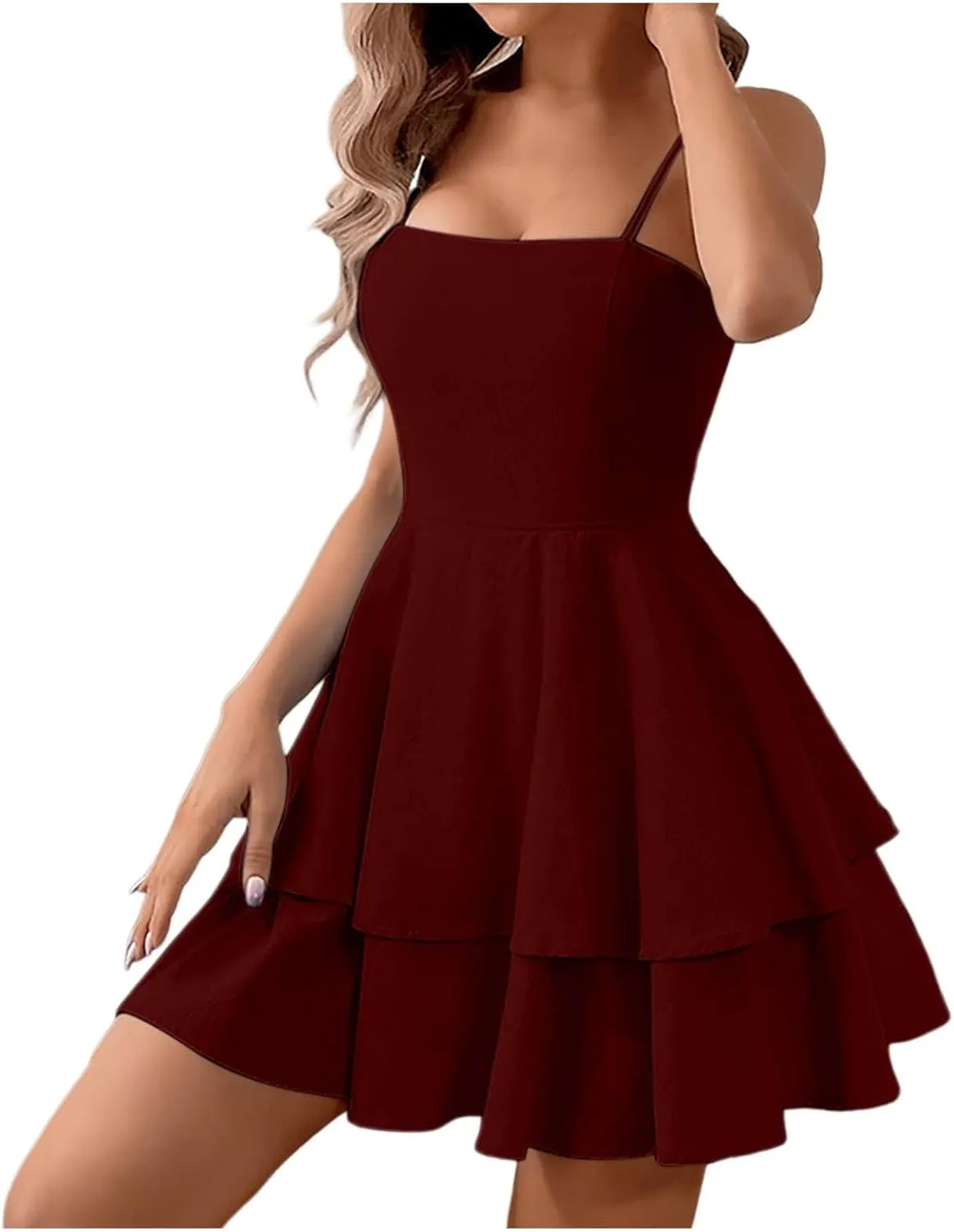 Womens 2025 Summer Casual Spaghetti Strap Mini Dress Bow Tie Back Cut Out Tiered A-Line Boho Sundress