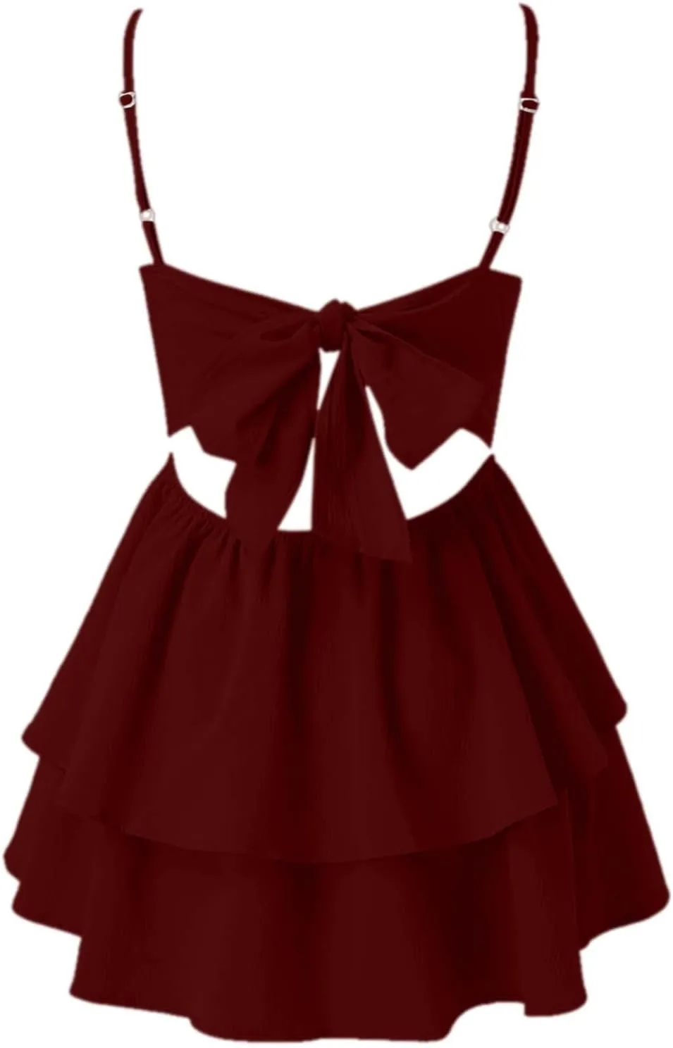 Womens 2025 Summer Casual Spaghetti Strap Mini Dress Bow Tie Back Cut Out Tiered A-Line Boho Sundress