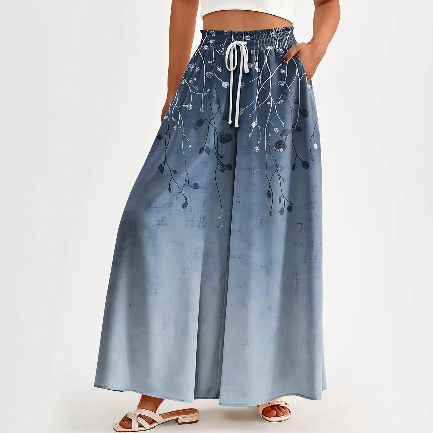 Women's 2025 Summer Wide Leg Palazzo Pants High Waisted That Look Like Skirts Flowy Pockets Lounge Boho Beach Trousers
