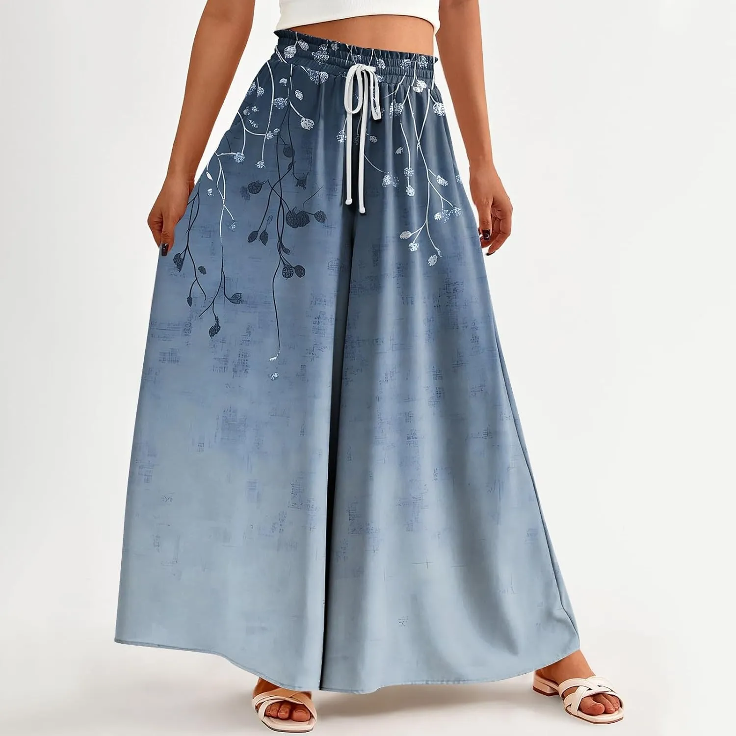 Women's 2025 Summer Wide Leg Palazzo Pants High Waisted That Look Like Skirts Flowy Pockets Lounge Boho Beach Trousers