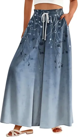 Women's 2025 Summer Wide Leg Palazzo Pants High Waisted That Look Like Skirts Flowy Pockets Lounge Boho Beach Trousers