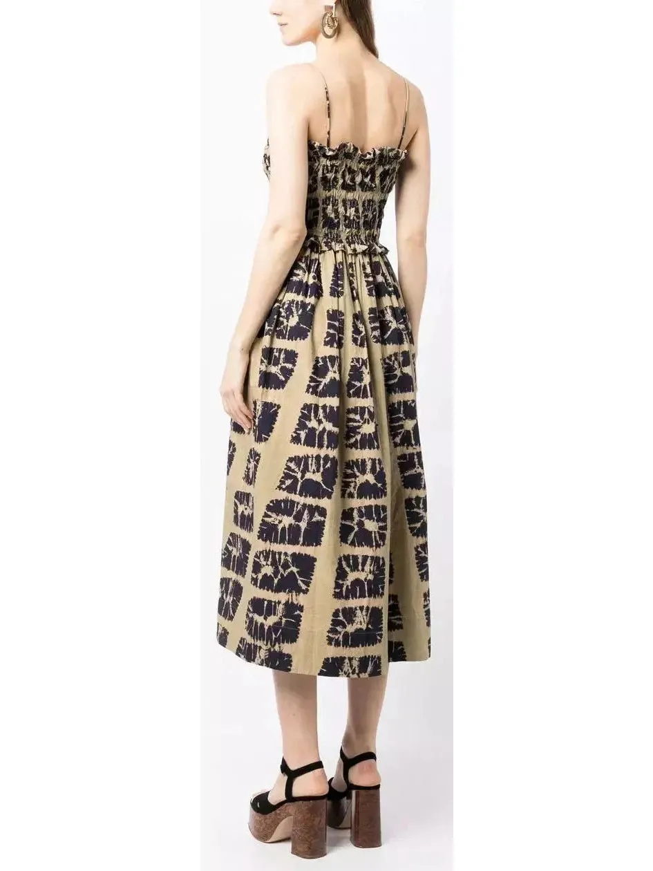 Women’s Abstract-Printed Sleeveless Cotton Midi Dress