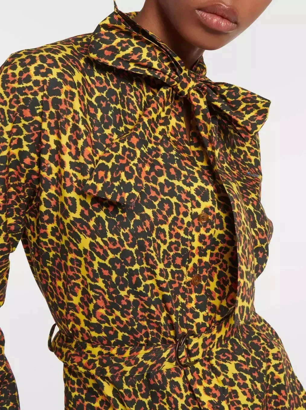 Women’s Asymmetrical Leopard-Print Midi Dress with Neck Tie