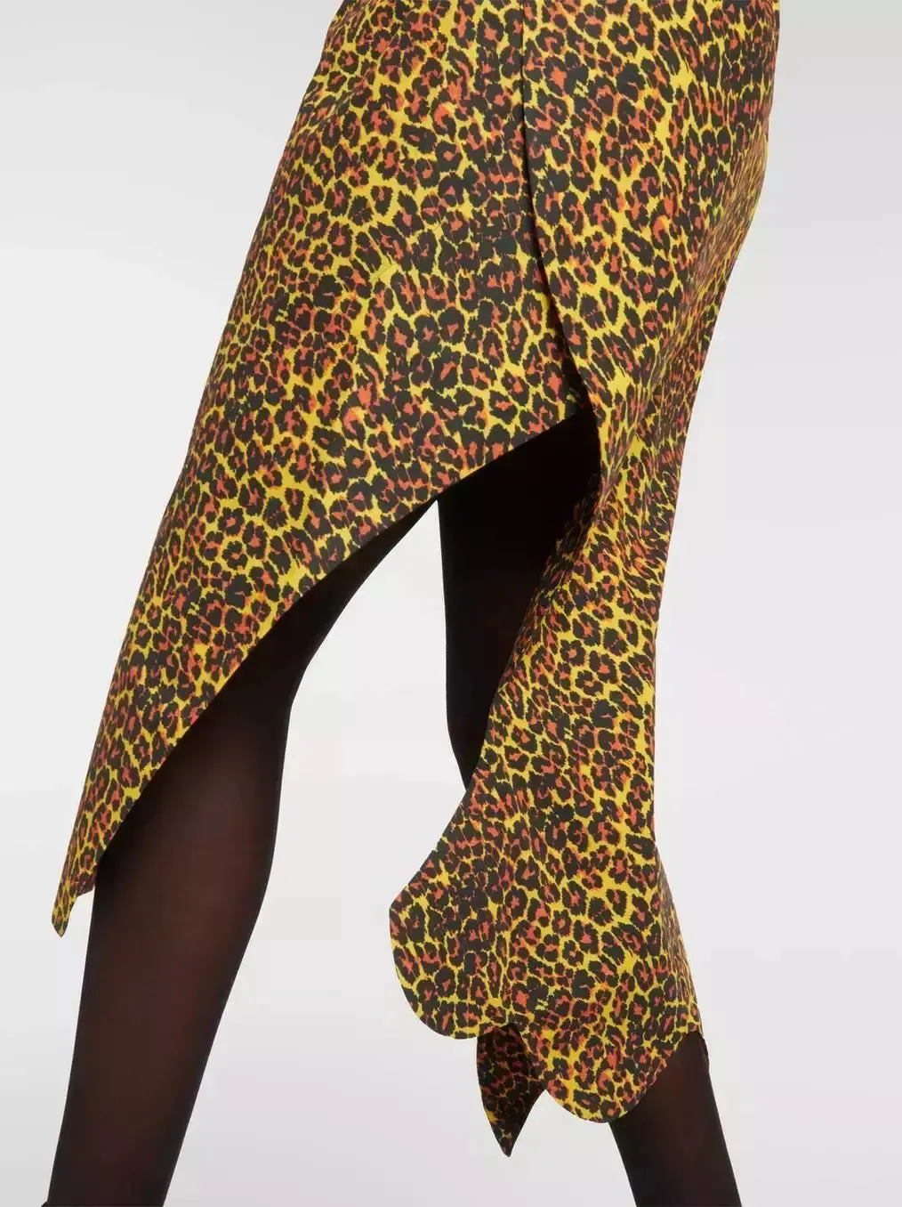 Women’s Asymmetrical Leopard-Print Midi Dress with Neck Tie