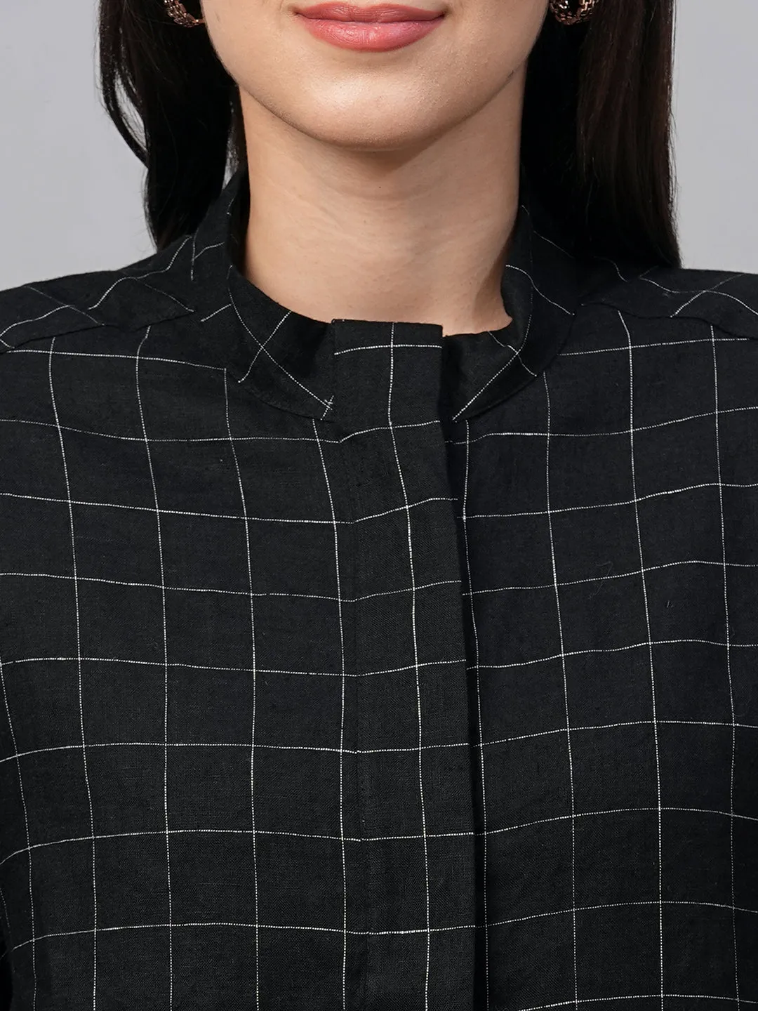 Women's Black Linen Boxy Fit Blouse