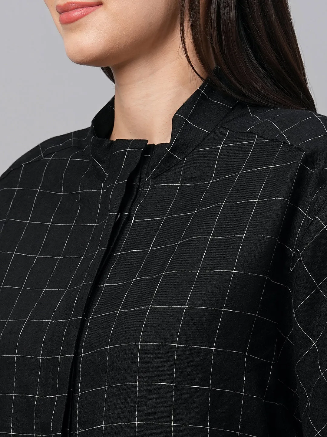 Women's Black Linen Boxy Fit Blouse