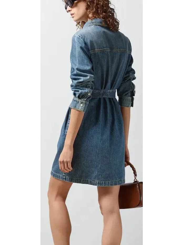 Women’s Blue Stone Bleached and Washed Organic Denim Dress