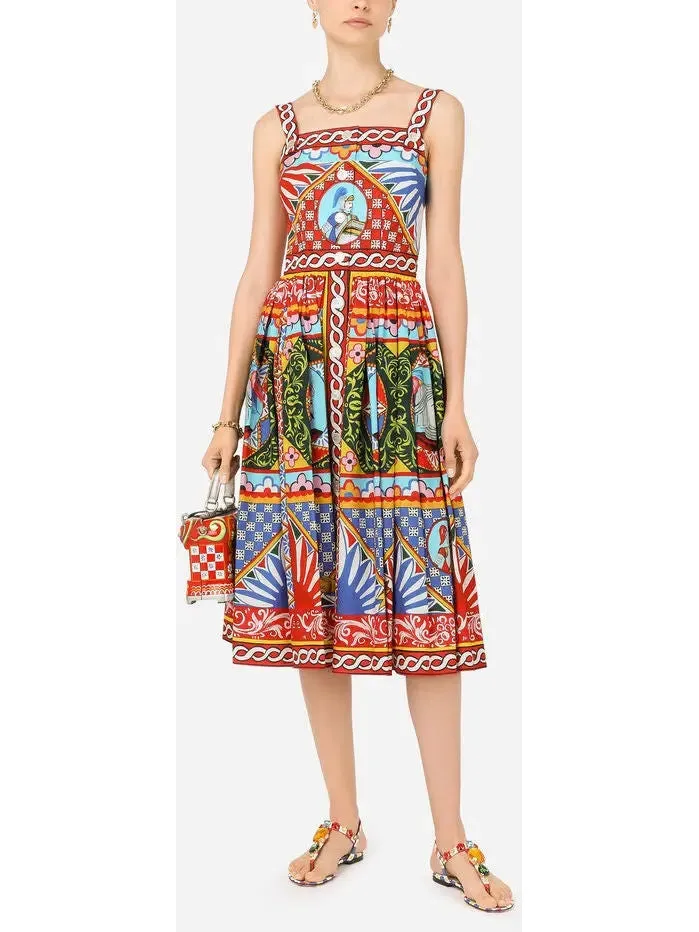 Women’s Carretto Print Poplin Calf-Length Dress