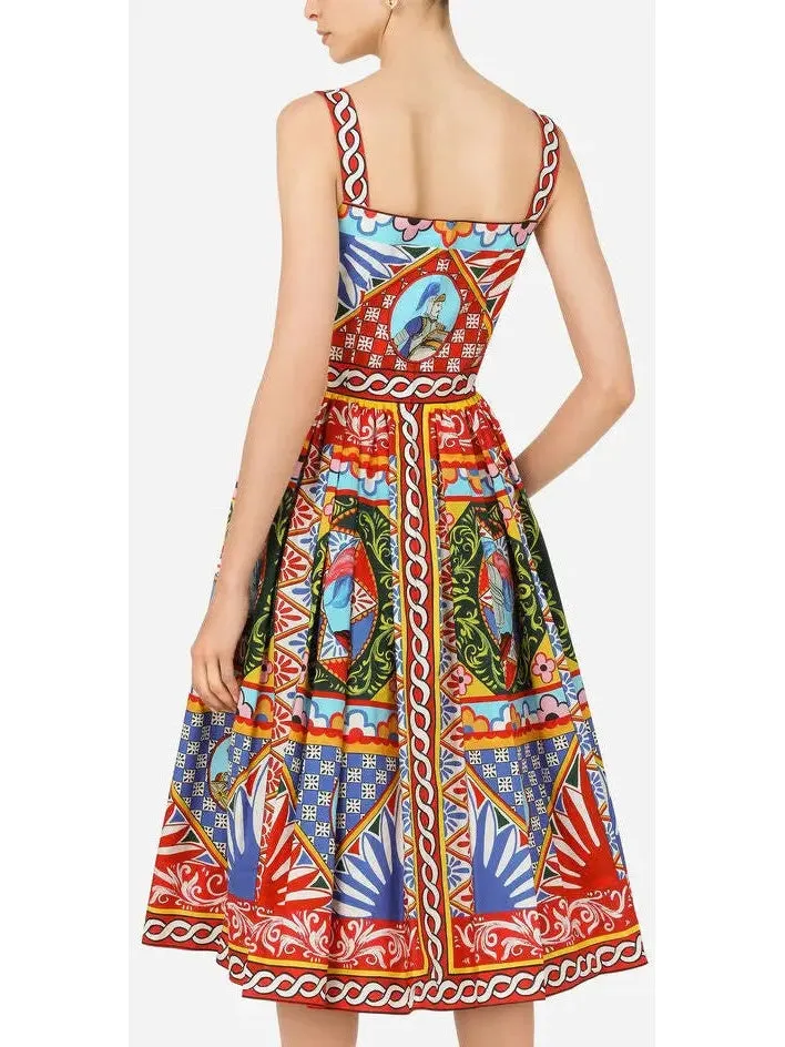Women’s Carretto Print Poplin Calf-Length Dress