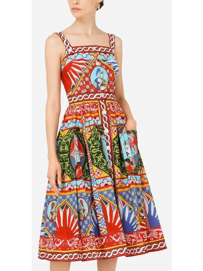 Women’s Carretto Print Poplin Calf-Length Dress