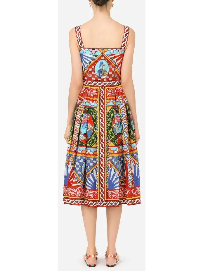 Women’s Carretto Print Poplin Calf-Length Dress