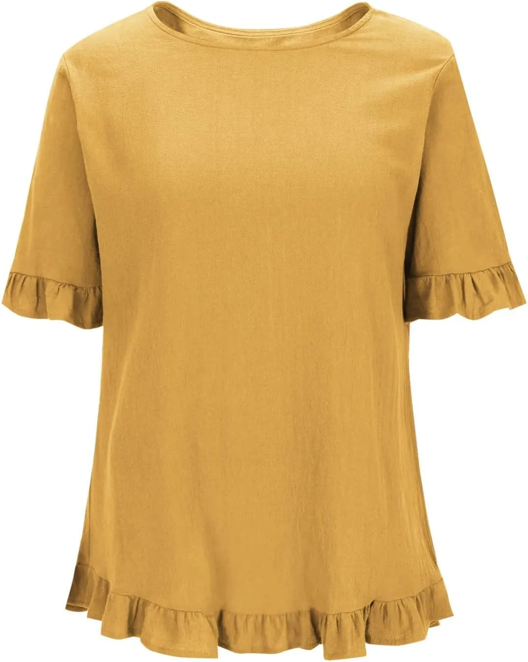 Women's Casual Ruffle Blouses Cotton Linen Plus Size Short Sleeve Tops Summer Loose Fit Fashion Ruffled Hem Shirts