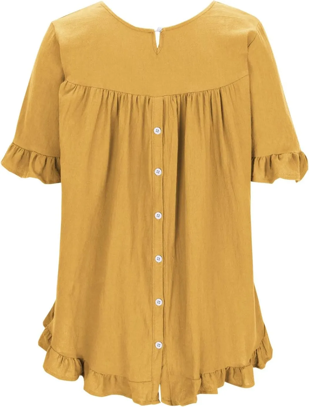 Women's Casual Ruffle Blouses Cotton Linen Plus Size Short Sleeve Tops Summer Loose Fit Fashion Ruffled Hem Shirts