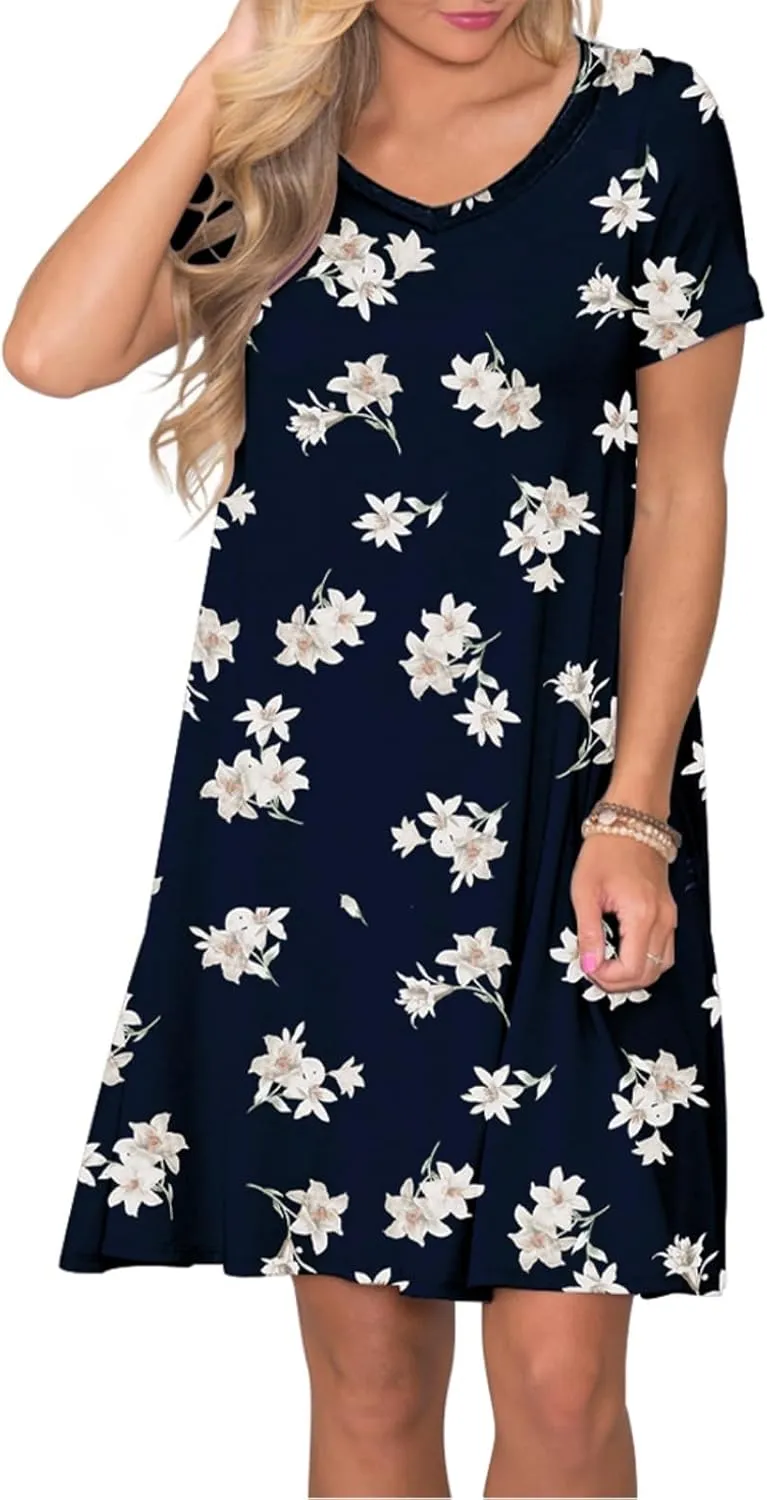 Women's Casual T Shirt Dress Summer Short Sleeve Swing Dresses with Pockets