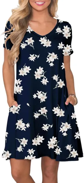 Women's Casual T Shirt Dress Summer Short Sleeve Swing Dresses with Pockets