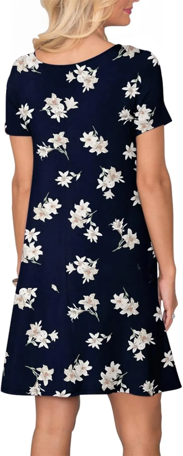 Women's Casual T Shirt Dress Summer Short Sleeve Swing Dresses with Pockets